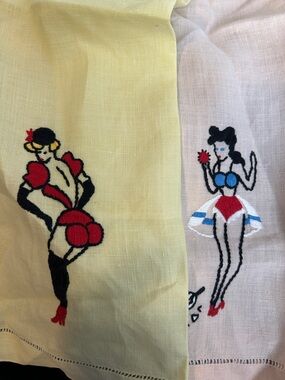 sexy Retro Pinup girl kitchen towel napkin set embroidered vintage 1950s